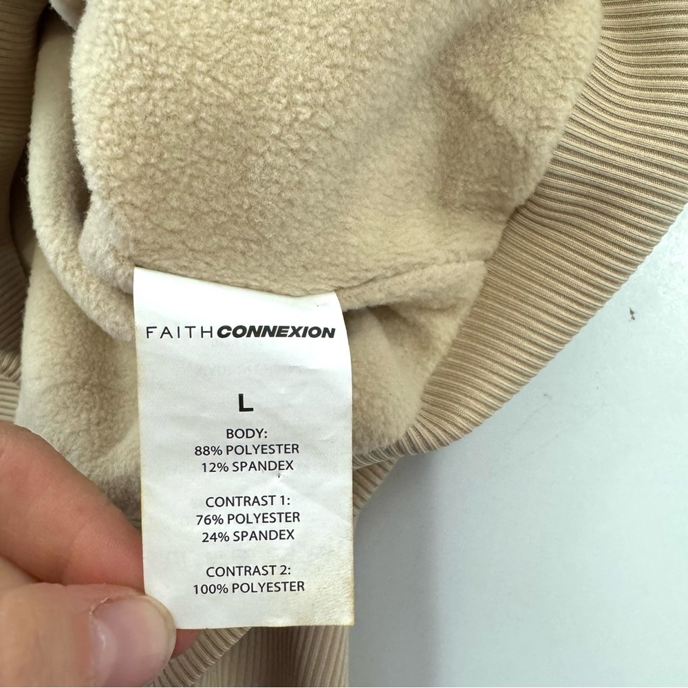 FAITH CONNEXION Women’s Sz L Beige Cropped Boxy Full Zip Vest Fleece Lined - Picture 7 of 10